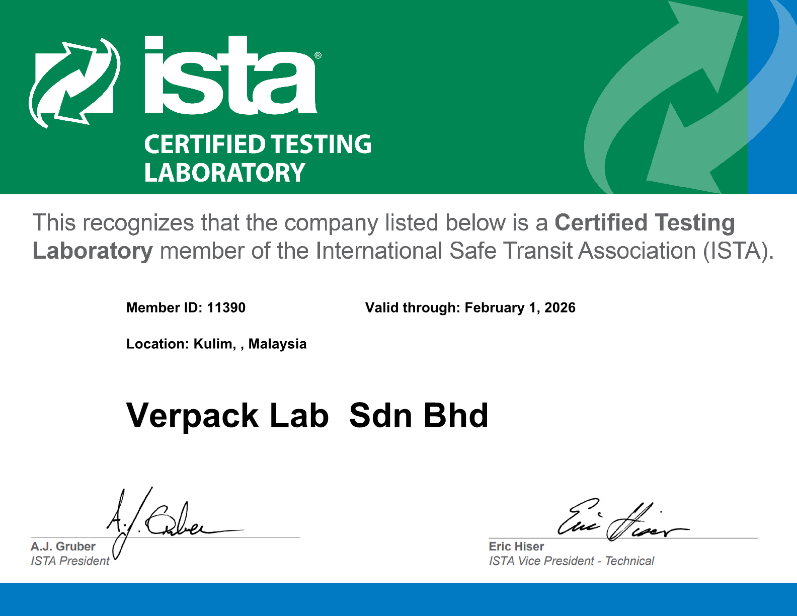 Verpack ISTA Laboratory Certification